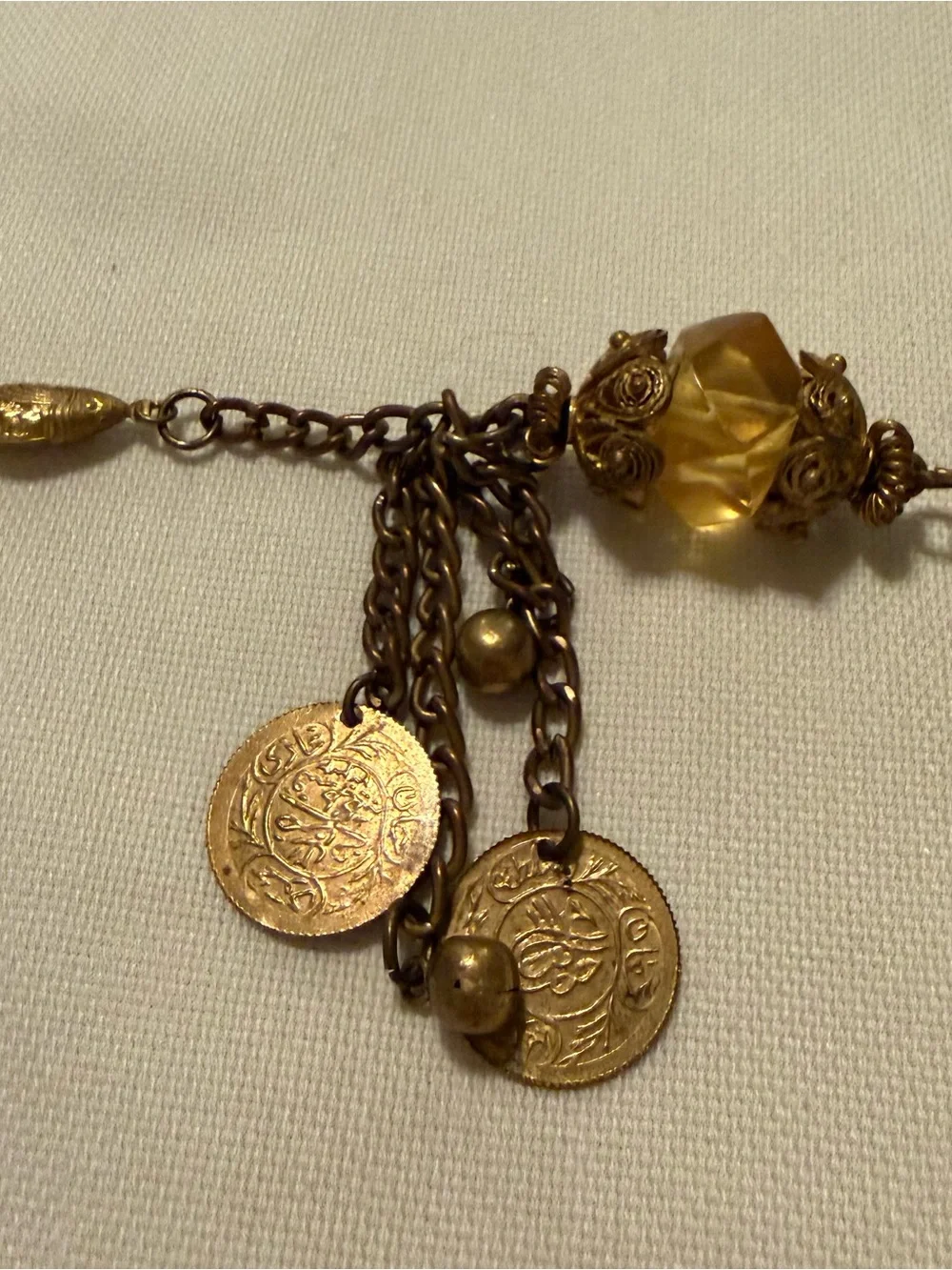 Vintage Beaded Coin Charm Bracelet